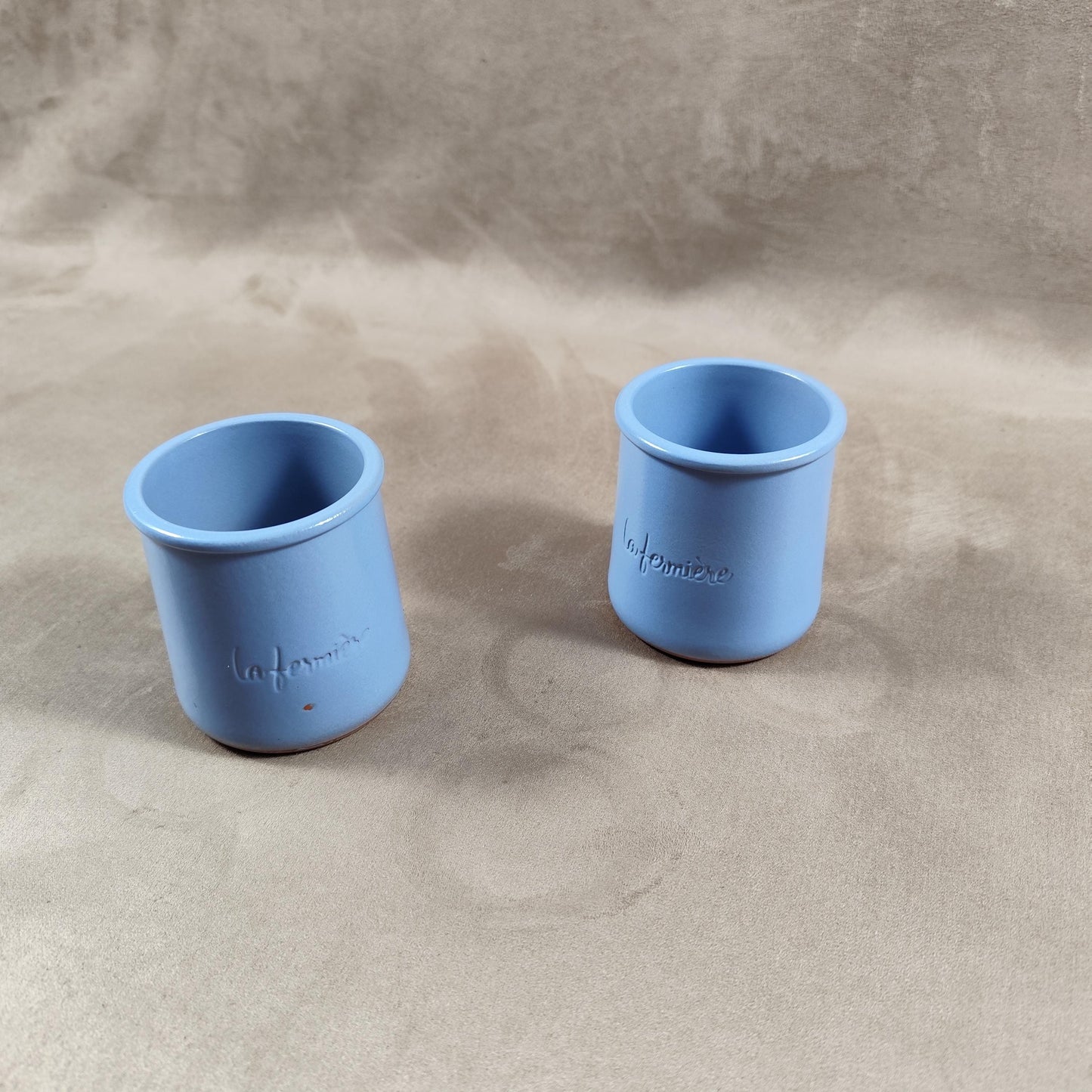 2 pot de yaourt La fermière en terre cuite émaillée bleue made in France vintage 1990