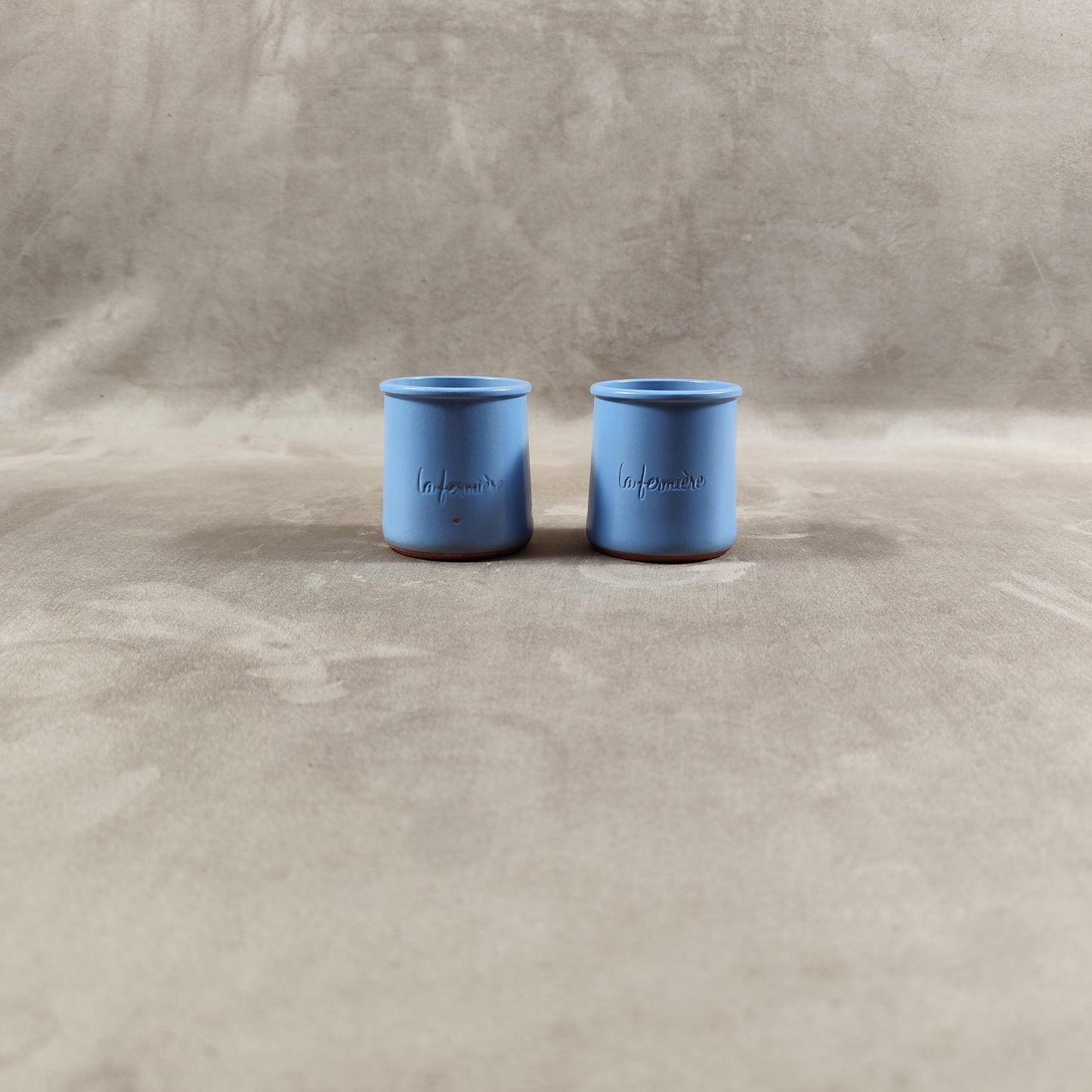 2 pot de yaourt La fermière en terre cuite émaillée bleue made in France vintage 1990