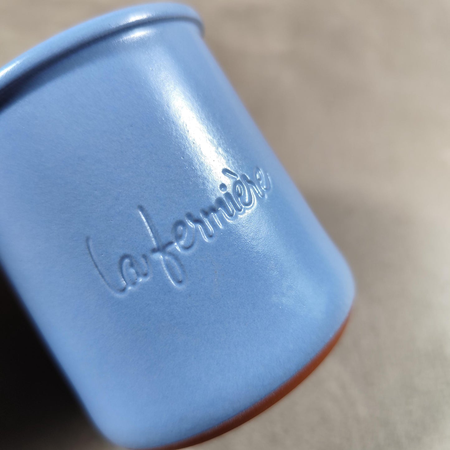 2 pot de yaourt La fermière en terre cuite émaillée bleue made in France vintage 1990