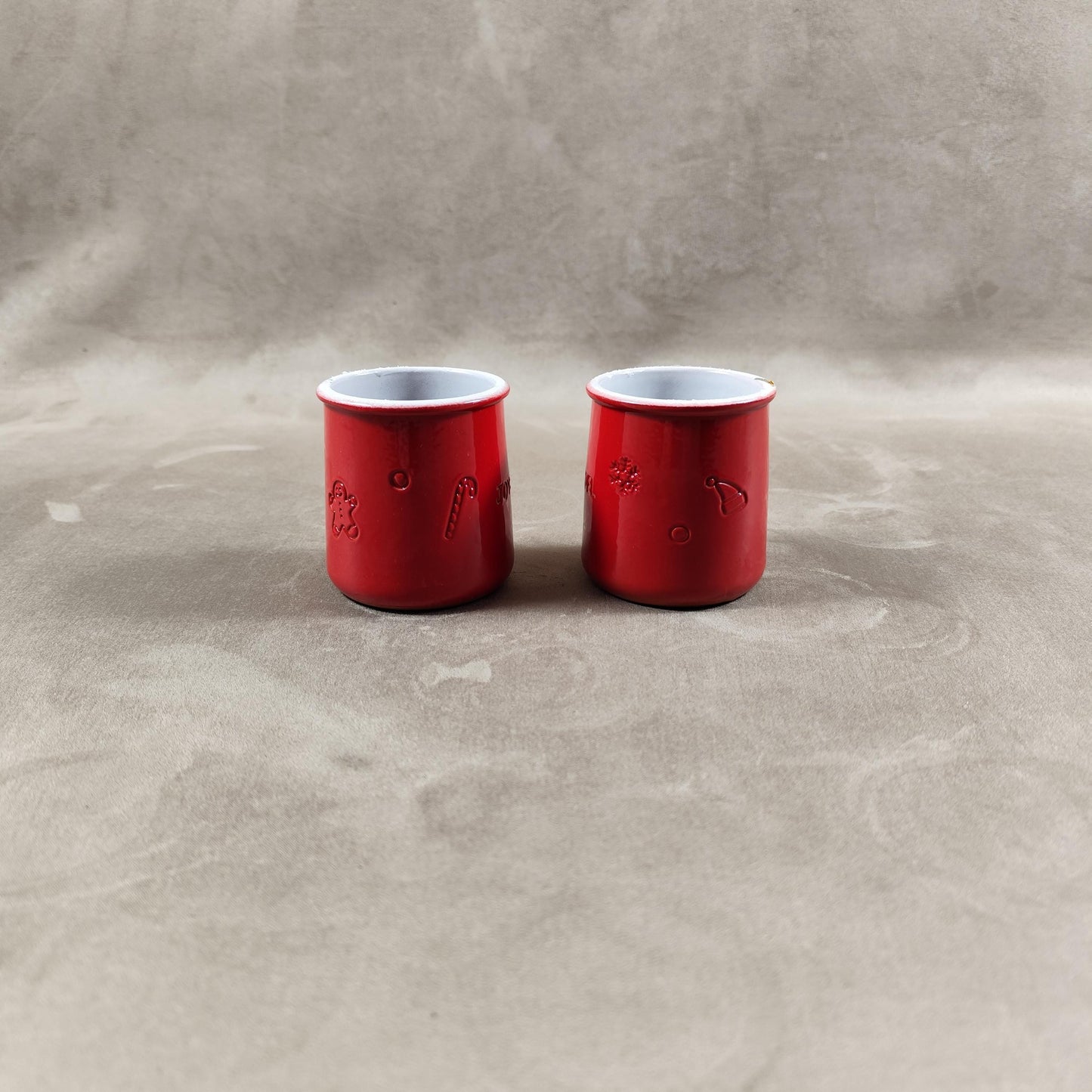 2 pot de yaourt La fermière "Joyeux Noel" en terre cuite émaillée rouge made in France vintage 1990