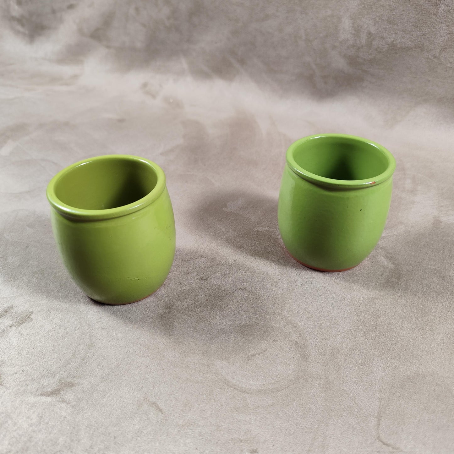 2 pot de yaourt La fermière en terre cuite émaillée vert made in France vintage 1990