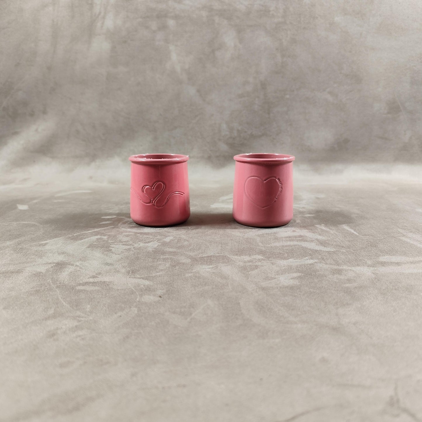 2 pot de yaourt La fermière "Saint Valentin" en terre cuite émaillée made in France vintage 1990