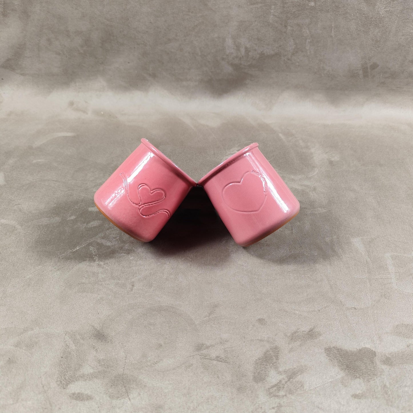 2 pot de yaourt La fermière "Saint Valentin" en terre cuite émaillée made in France vintage 1990