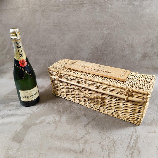 Caisse en osier champagne Moet & Chandon 250ème anniversaire Made in France Vintage 1980