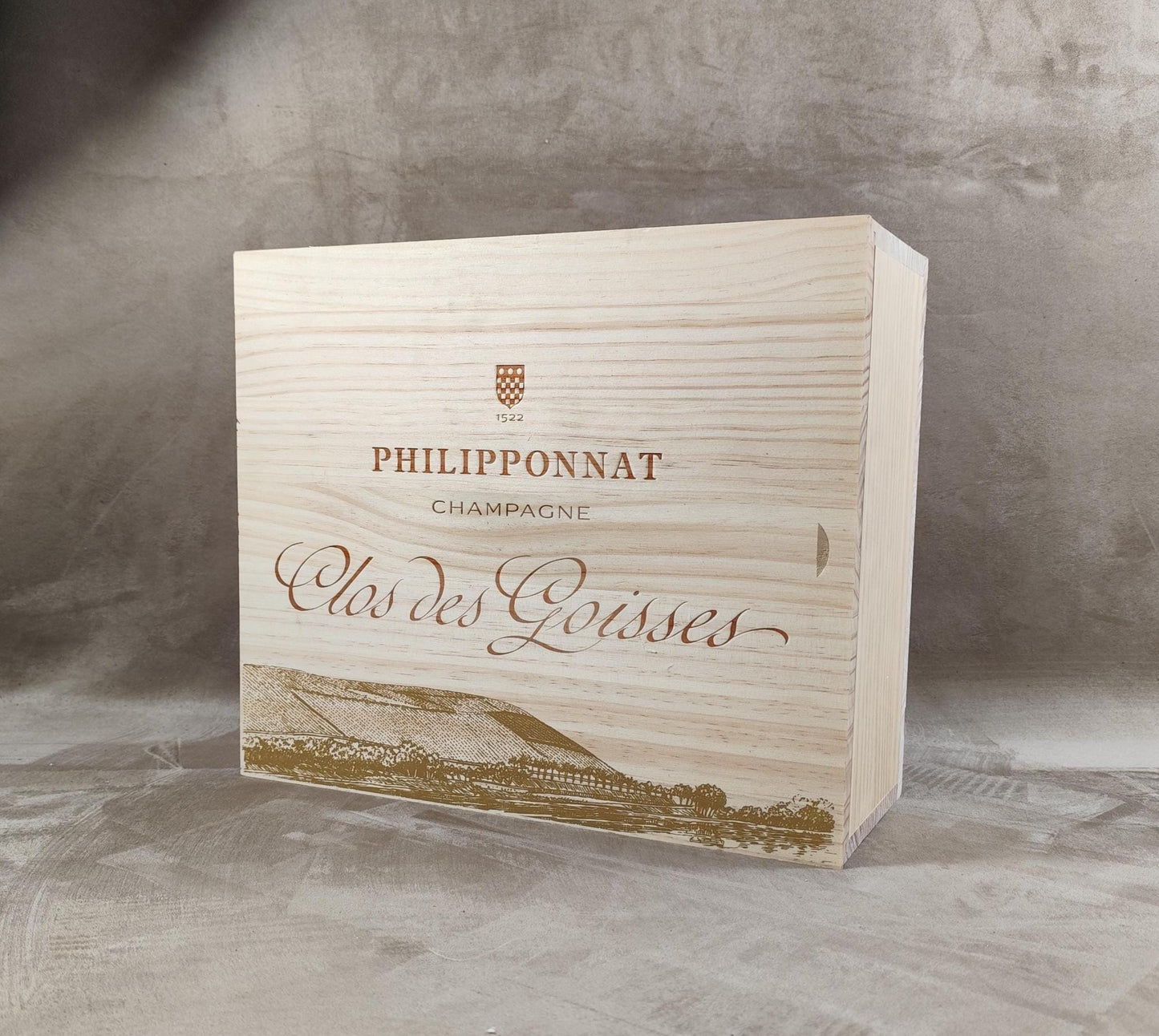 Caisse en bois Champagne Philipponnat Clos Des Goisses Made in France Années 1980