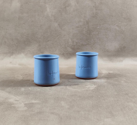 2 pot de yaourt La fermière en terre cuite émaillée bleue made in France vintage 1990