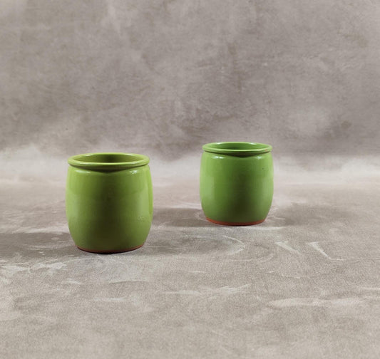 2 pot de yaourt La fermière en terre cuite émaillée vert made in France vintage 1990