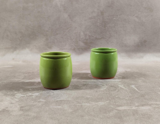 2 pot de yaourt La fermière en terre cuite émaillée vert made in France vintage 1990
