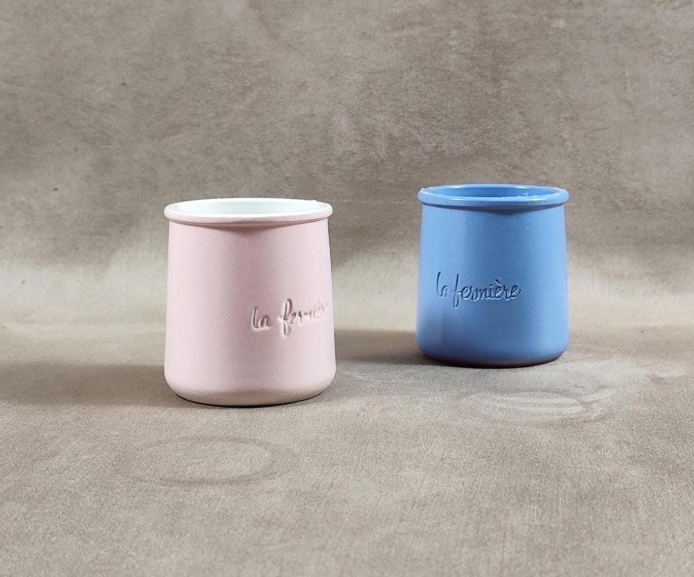 2 pot de yaourt La fermière "Monsieur Madame" en terre cuite émaillée made in France vintage 1990