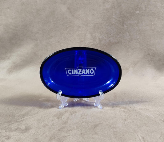 Cendrier Cinzano Bianco publicitaire vintage en verre bleu Made in France Années 1960