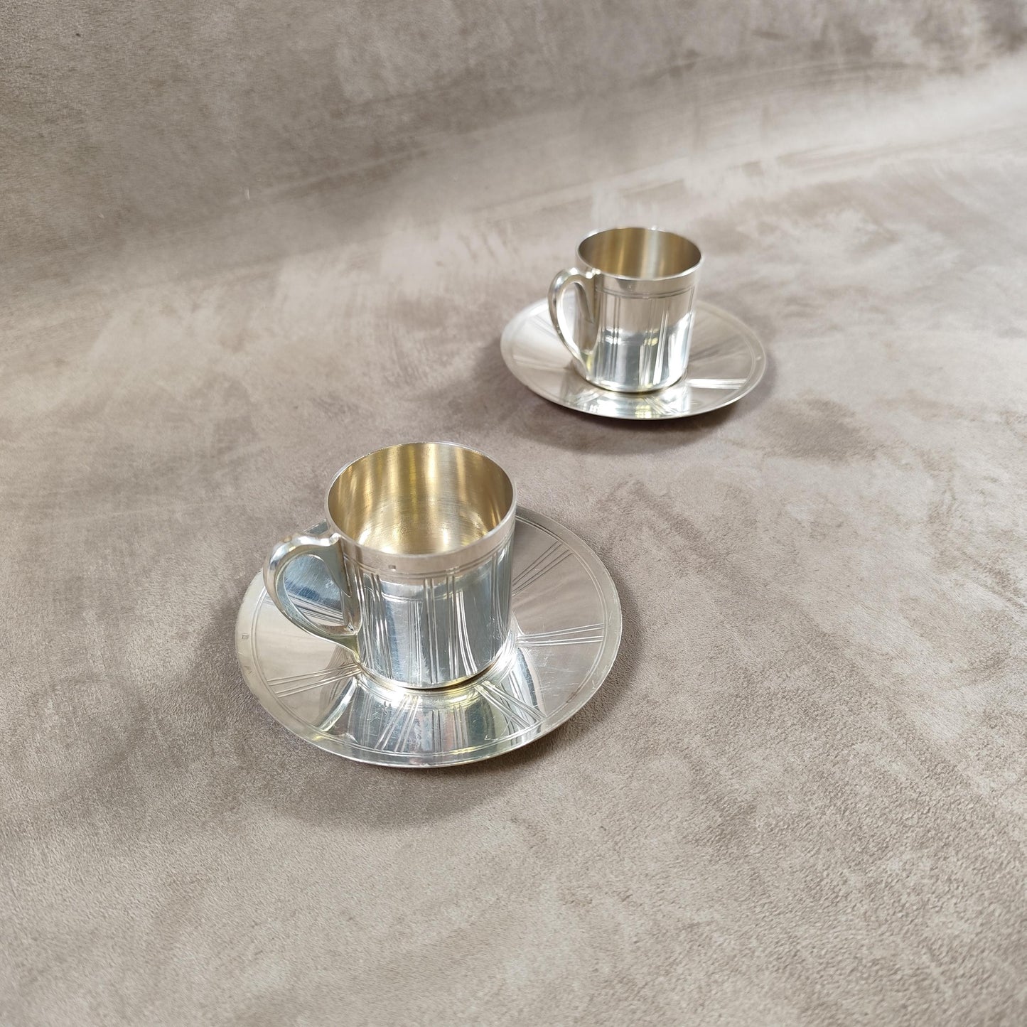 Lot de 2 tasses à café en métal argenté Ravinet d'Enfert Made in France Vintage