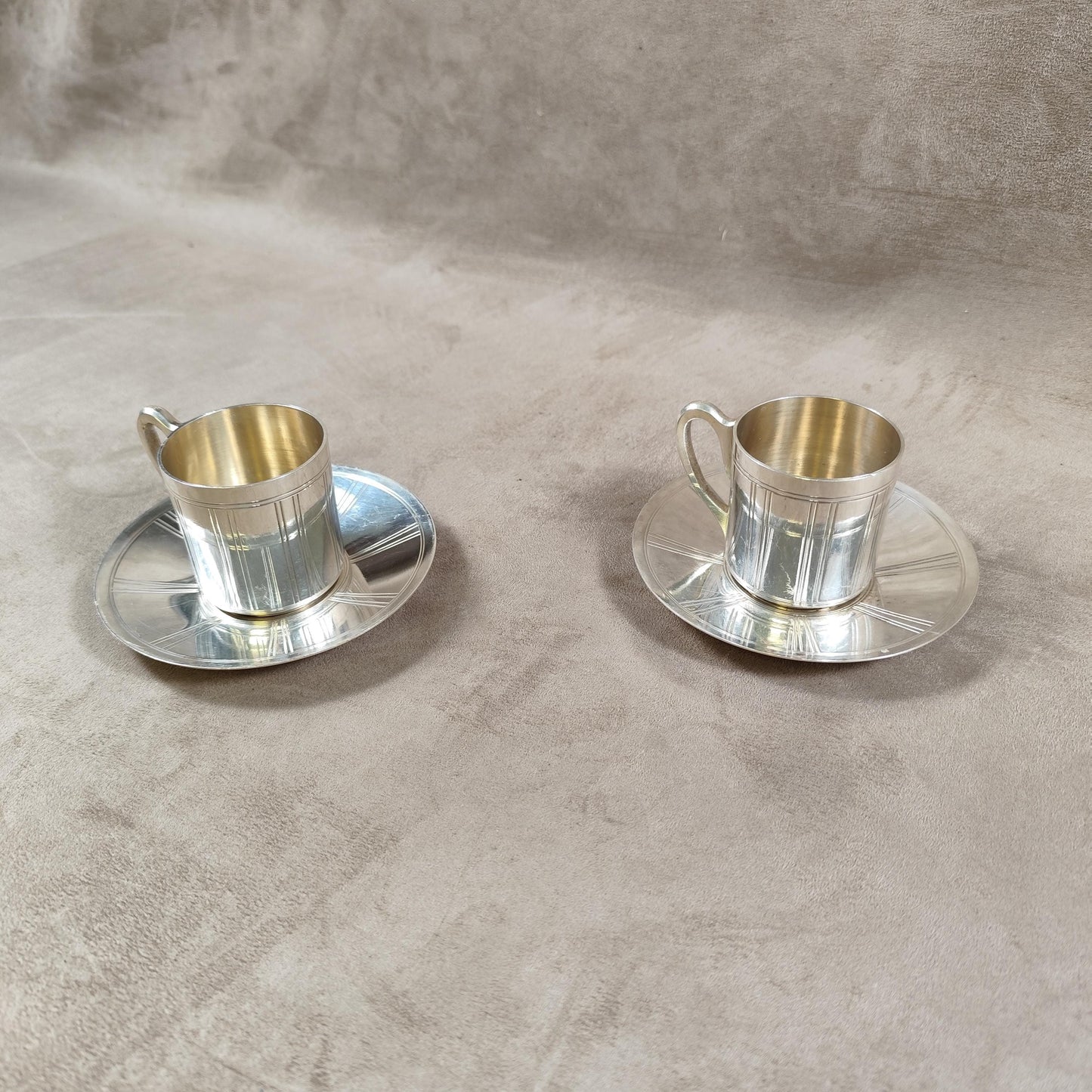 Lot de 2 tasses à café en métal argenté Ravinet d'Enfert Made in France Vintage