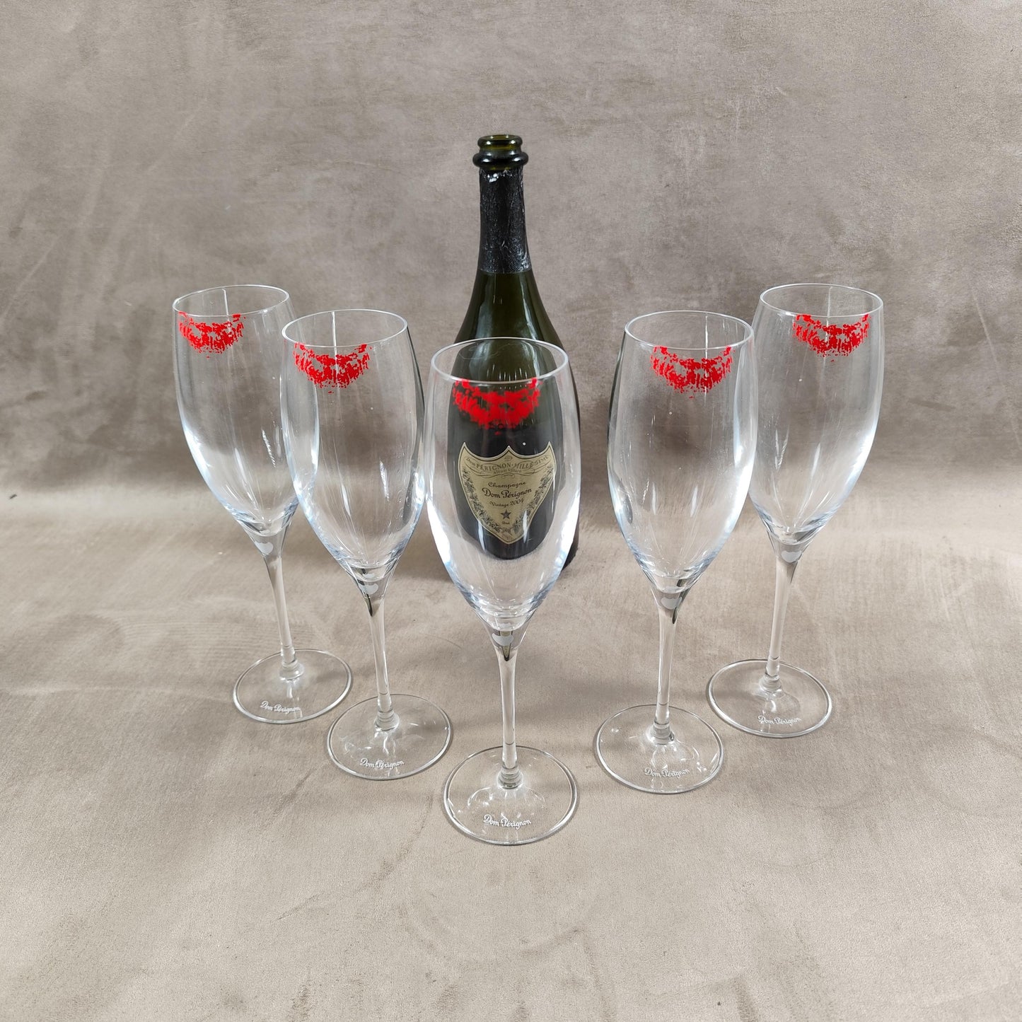 VERY RARE 5 magnifiques flutes Champagne Dom Perignon par Sylvie Fleury Stollen Kisses  Made in France Vintage 2008