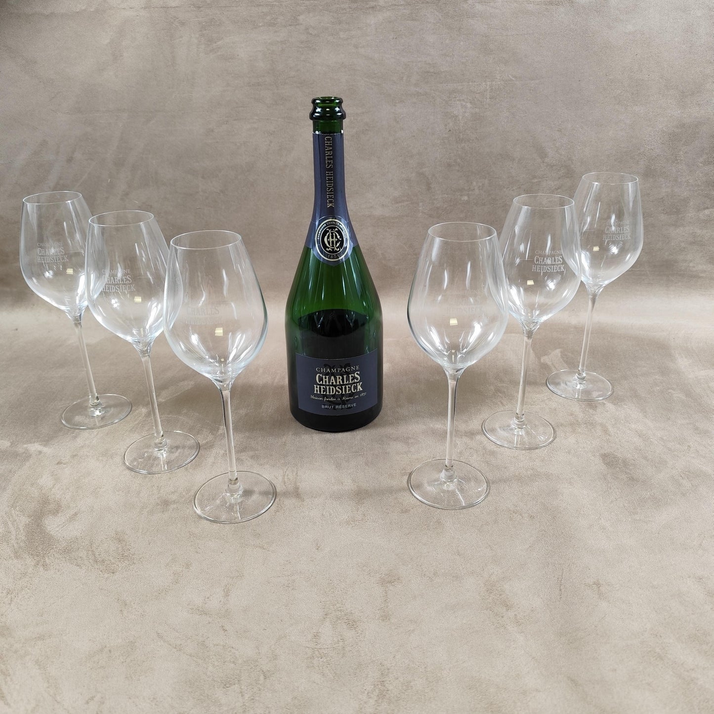 Lot de 6 flutes à champagne Charles Heidsieck Made in France Vintage 1980