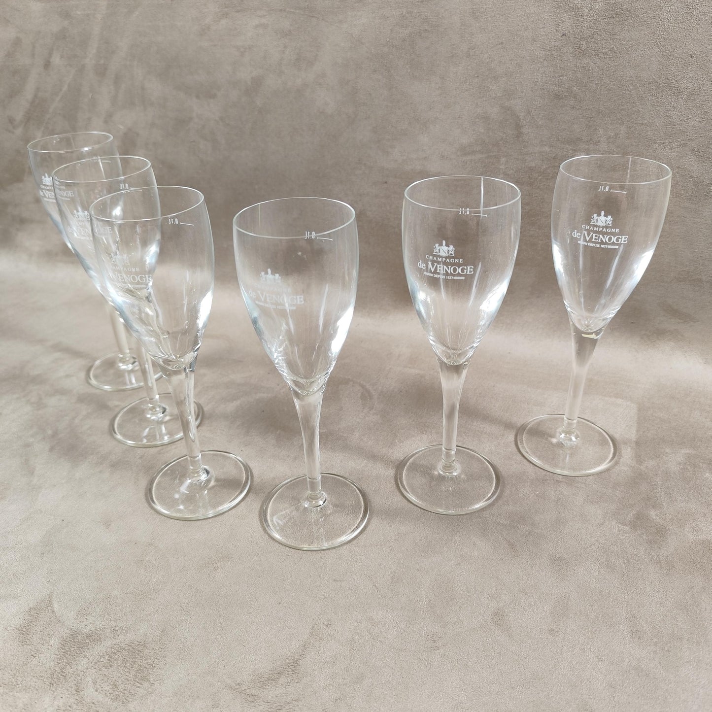 Lot de 6 flutes à Champagne De Venoge Made in France Vintage 1980