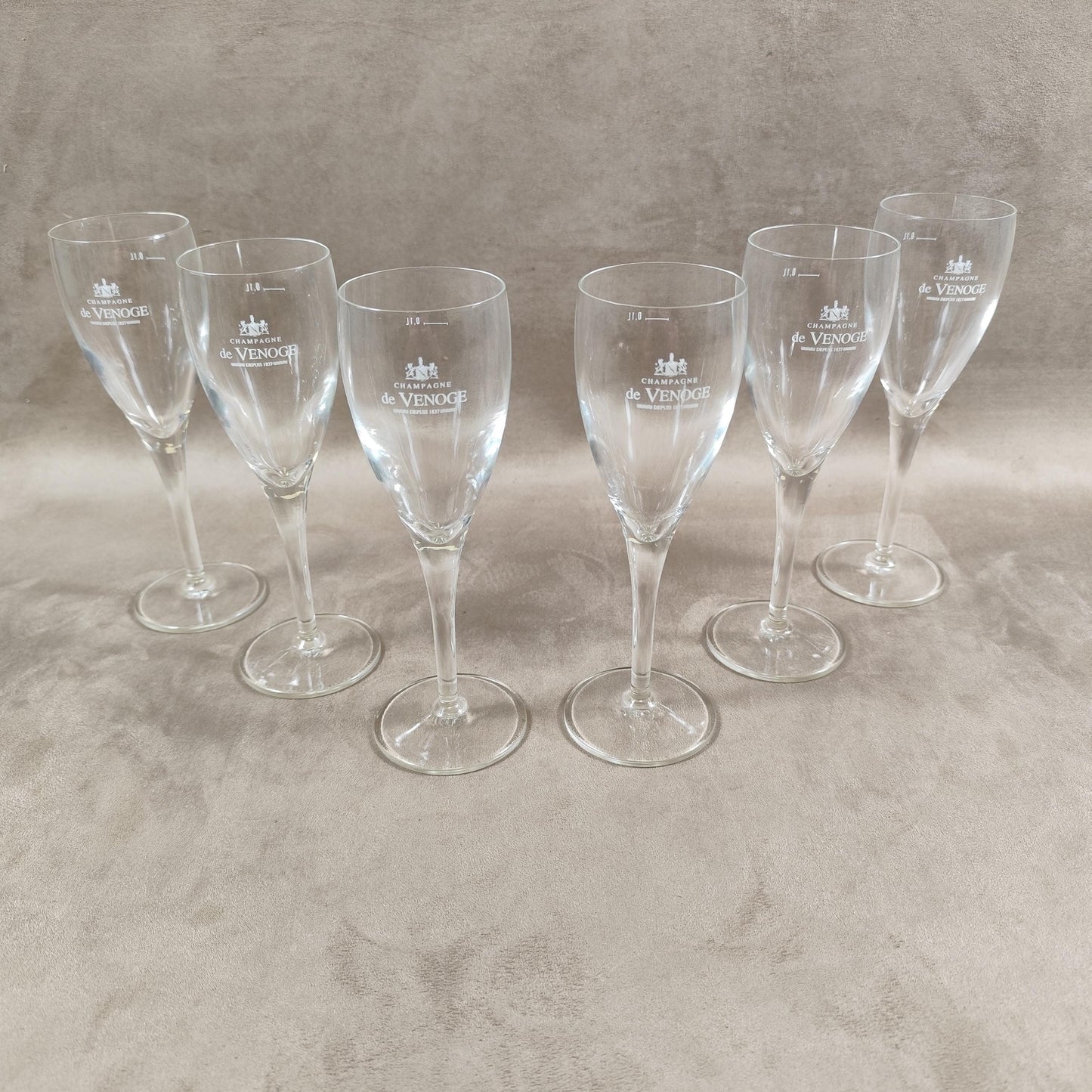 Lot de 6 flutes à Champagne De Venoge Made in France Vintage 1980