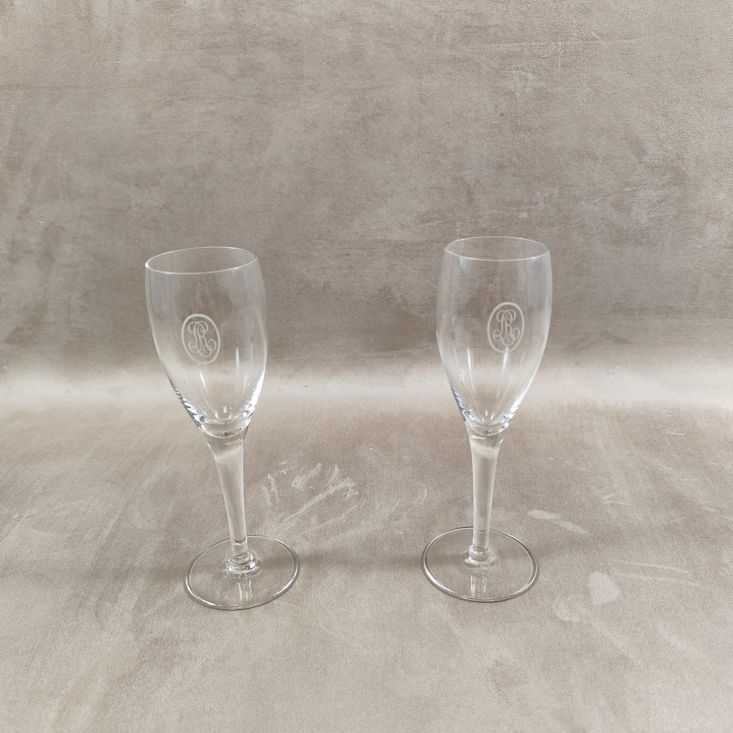 Lot de 2 flutes en verre Champagne Louis Roederer Reims Made in France Vintage 1980
