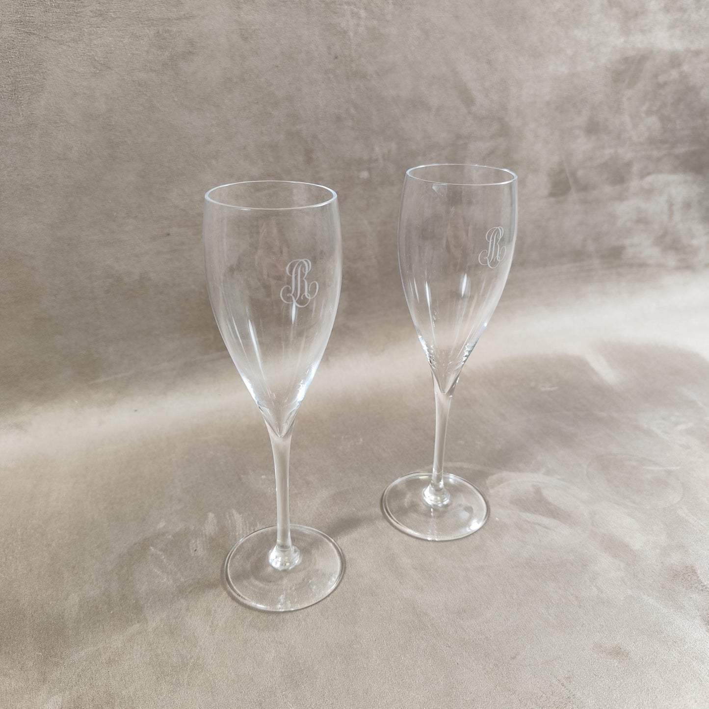 Lot de 2 flutes en cristal Champagne Louis Roederer Reims Made in France Vintage 1980