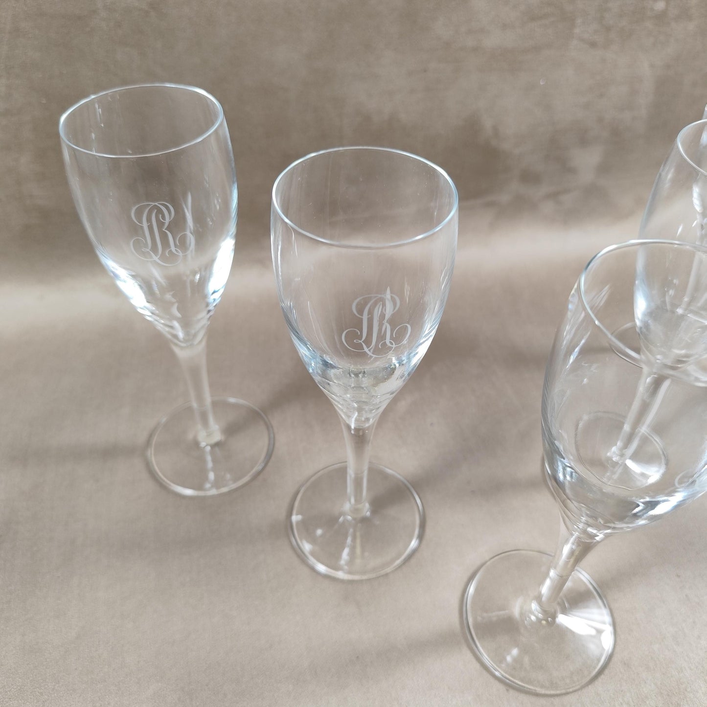 Lot de 5 flutes en cristal Champagne Louis Roederer Reims Made in France Vintage 1980