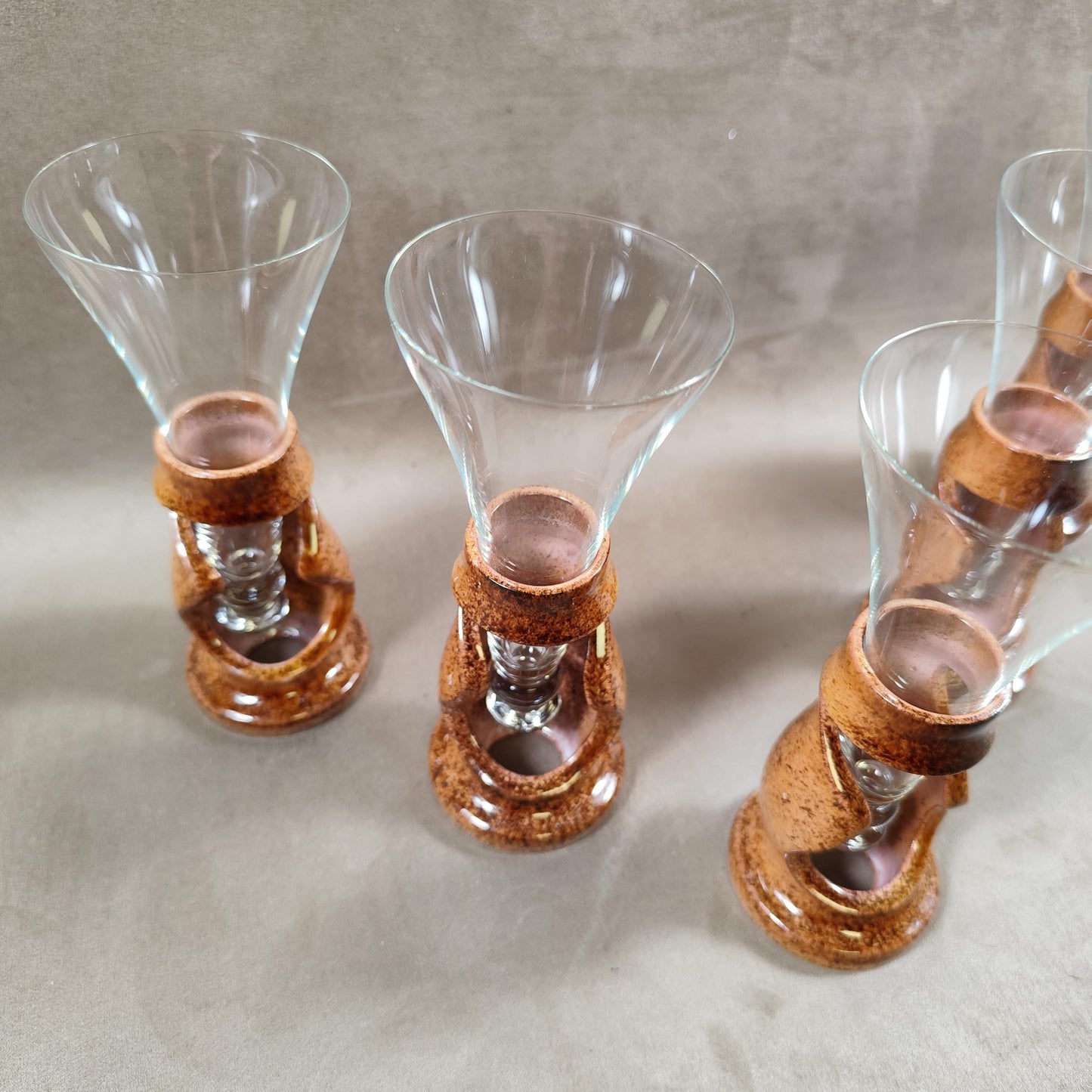 Lot de 5 flutes champagne en grès Francis DUMELIÉ Made in France Vintage 1970