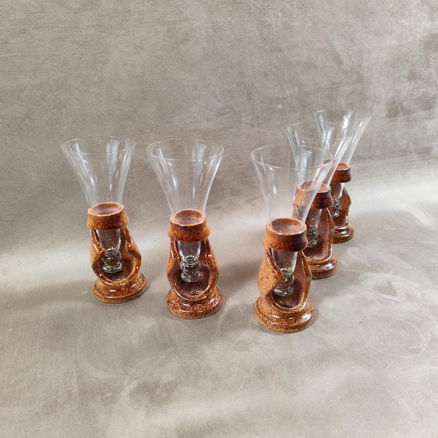 Lot de 5 flutes champagne en grès Francis DUMELIÉ Made in France Vintage 1970