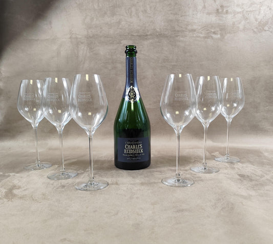 Lot de 6 flutes à champagne Charles Heidsieck Made in France Vintage 1980