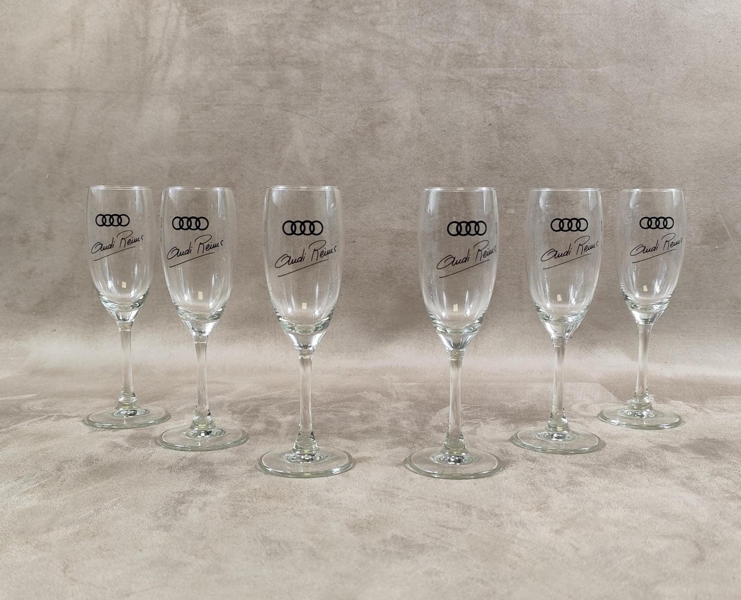 Lot de 6 flutes à Champagne publicitaire Audi Reims Made in France Vintage 1980