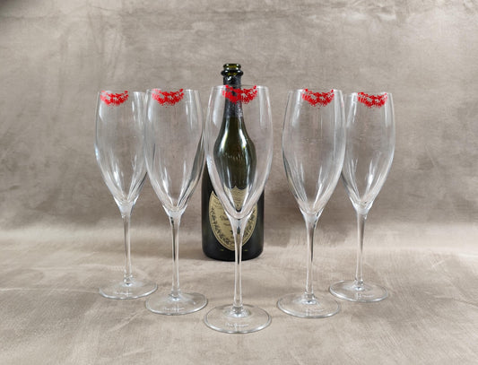 VERY RARE 5 magnifiques flutes Champagne Dom Perignon par Sylvie Fleury Stollen Kisses  Made in France Vintage 2008