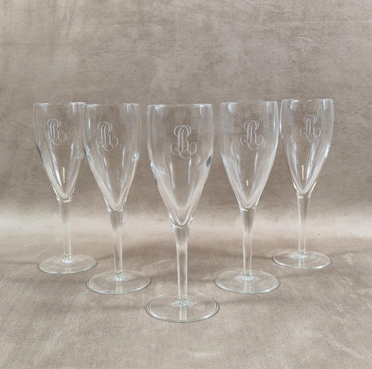 Lot de 5 flutes en cristal Champagne Louis Roederer Reims Made in France Vintage 1980