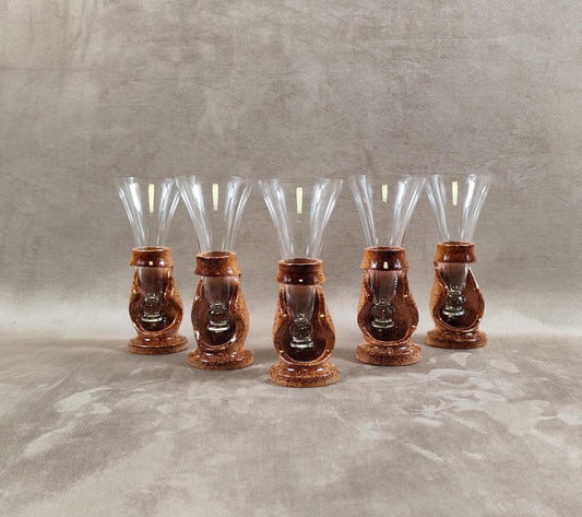 Lot de 5 flutes champagne en grès Francis DUMELIÉ Made in France Vintage 1970