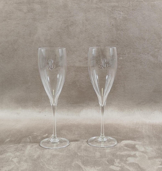 Lot de 2 flutes en cristal Champagne Louis Roederer Reims Made in France Vintage 1980
