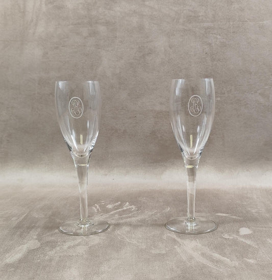 Lot de 2 flutes en verre Champagne Louis Roederer Reims Made in France Vintage 1980