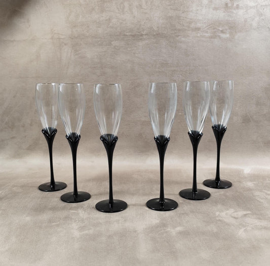 Ensemble de 6 flûtes à Champagne Amaryllis par Colony soufflé bouche Vintage 1960