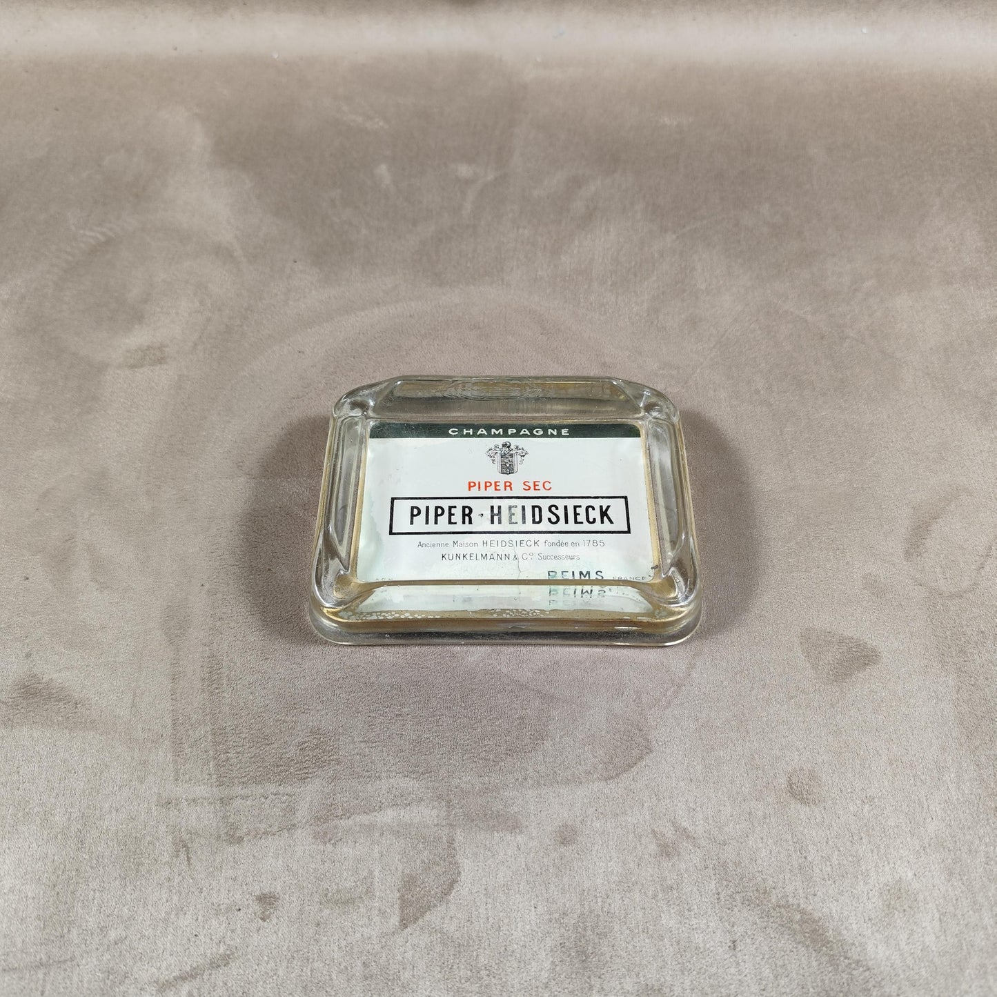 Cendrier publicitaire Champagne Piper-Heidsieck en verre Made in France Vintage 1950