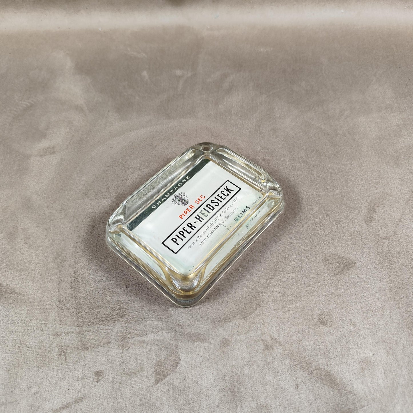 Cendrier publicitaire Champagne Piper-Heidsieck en verre Made in France Vintage 1950
