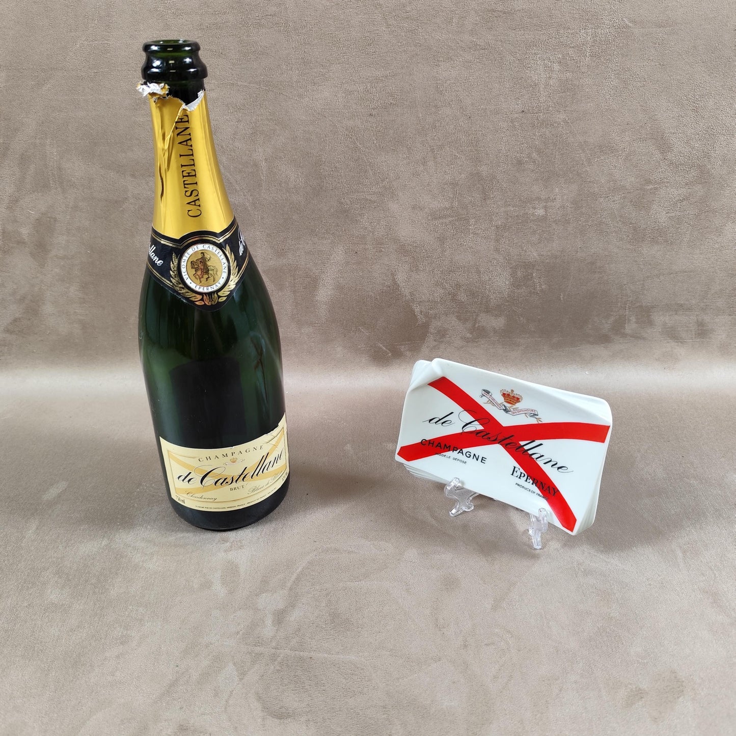 Cendrier Publicitaire Champagne De Castellane en céramique Made in France Vintage 1980
