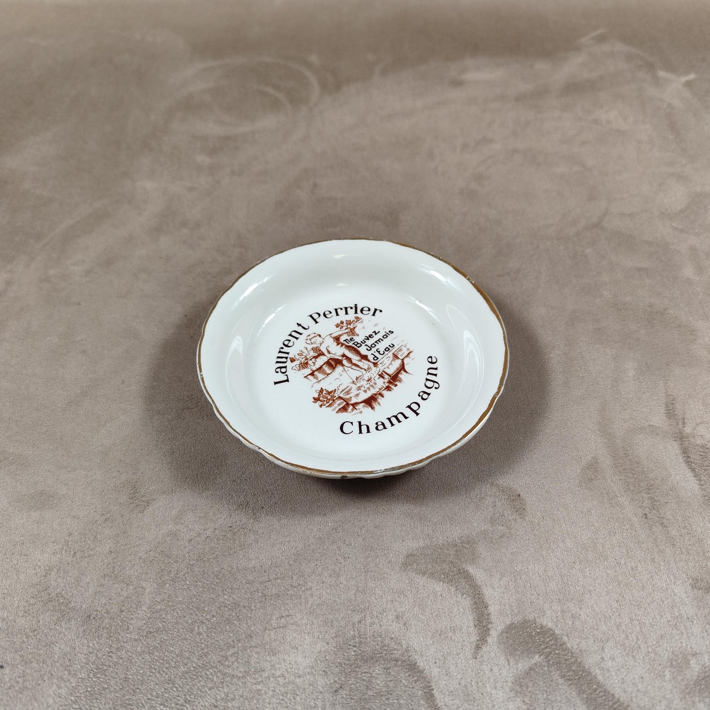 Cendrier vide-poche publicitaire Champagne Laurent-Perrier en faïence Moulin des Loups Made in France Vintage 1970