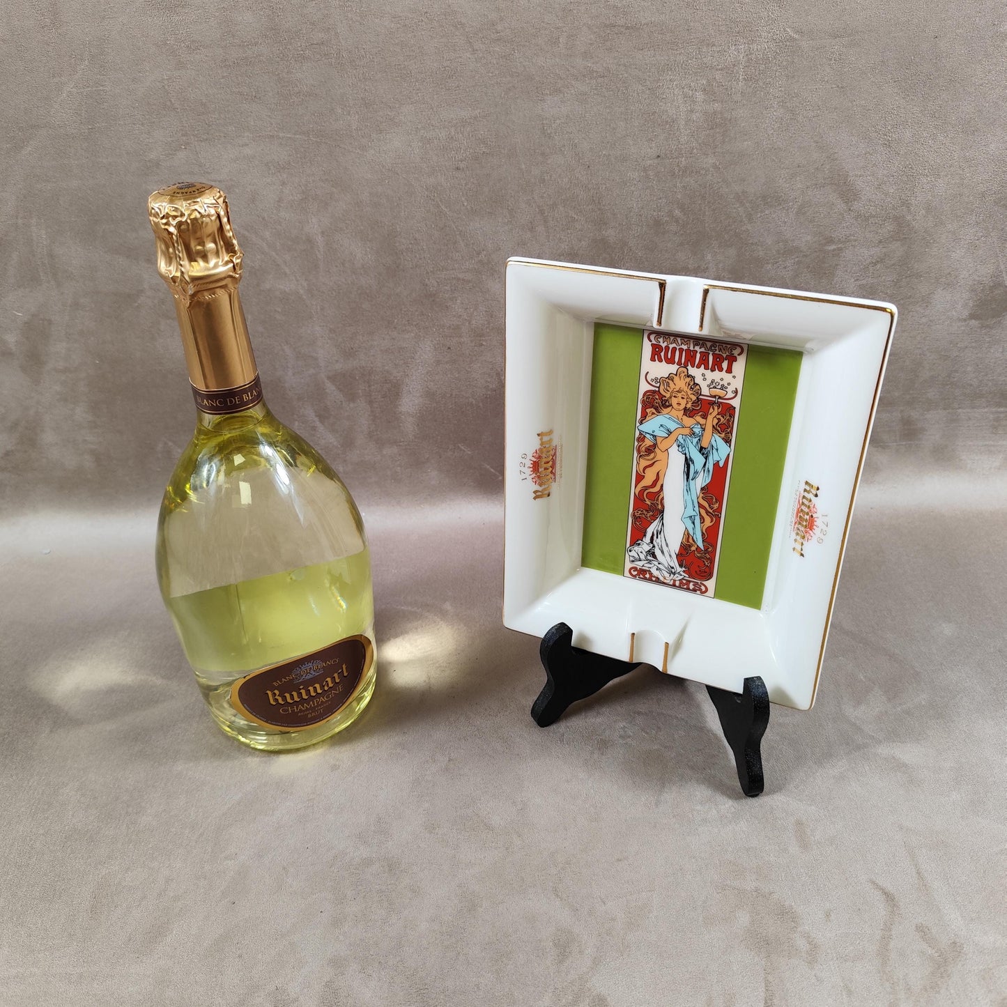 RARE Cendrier Publicitaire Champagne Ruinart en porcelaine par Revol Made in France Vintage 1970