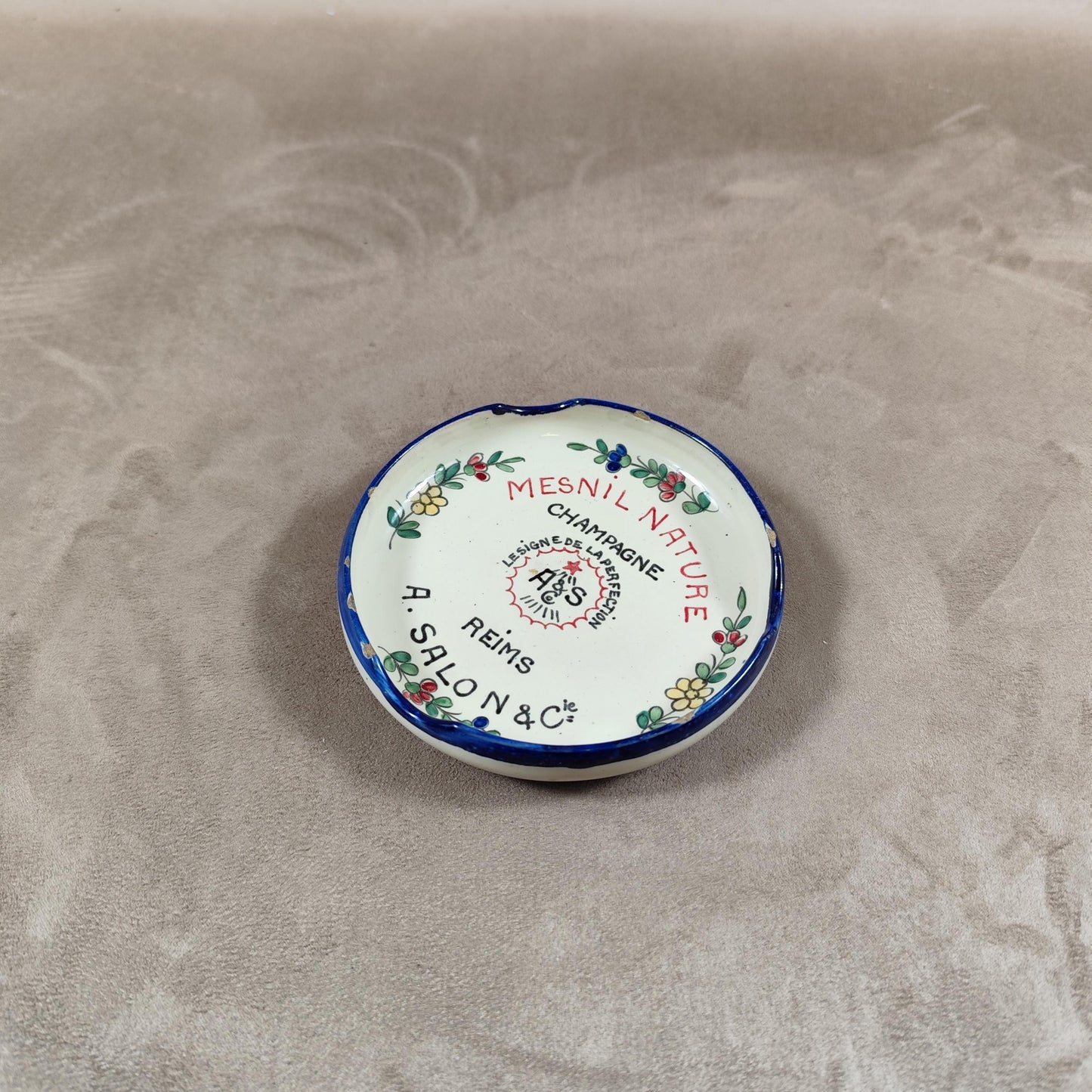 RARE Magnifique Cendrier champagne Salon en faïence Renolleau Made in France Vintage 1960