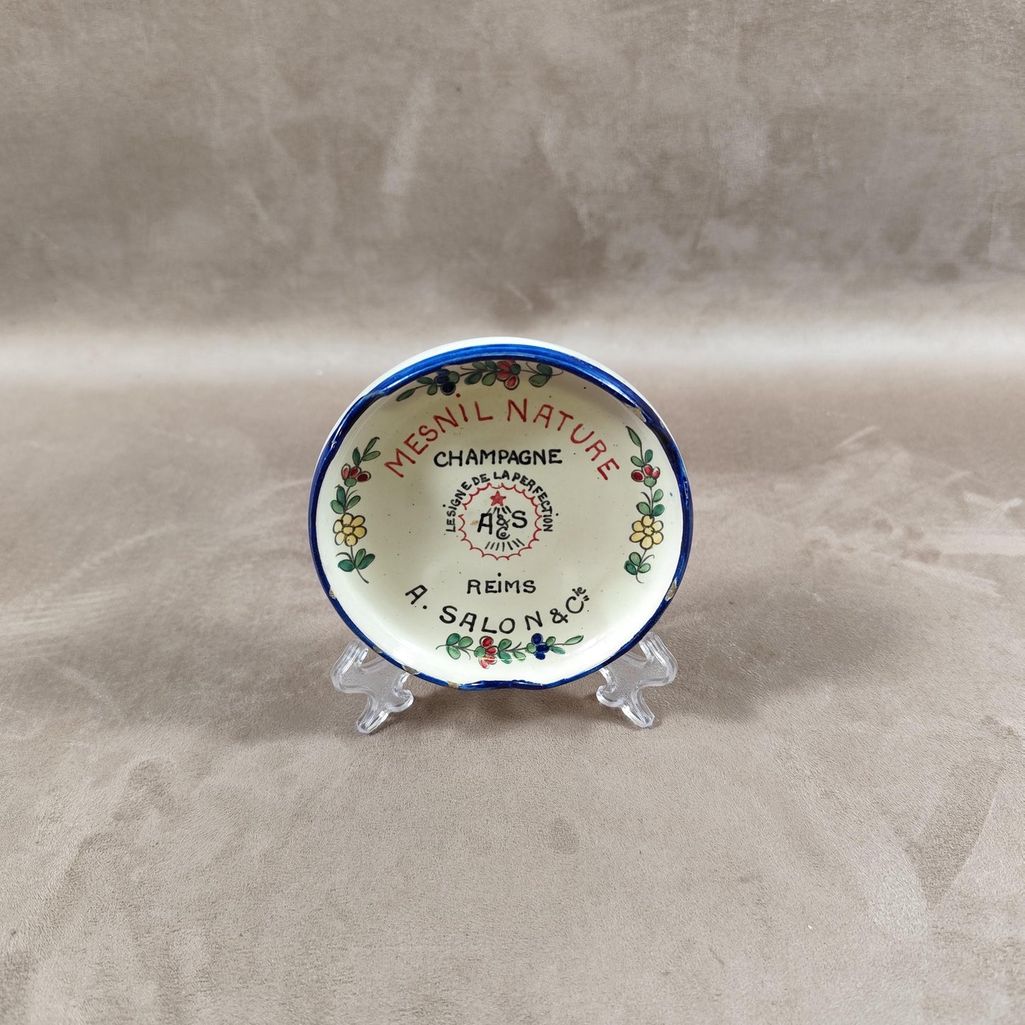 RARE Magnifique Cendrier champagne Salon en faïence Renolleau Made in France Vintage 1960