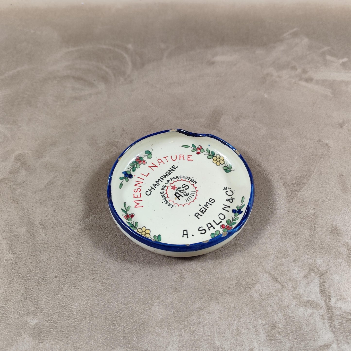 RARE Magnifique Cendrier champagne Salon en faïence Renolleau Made in France Vintage 1960