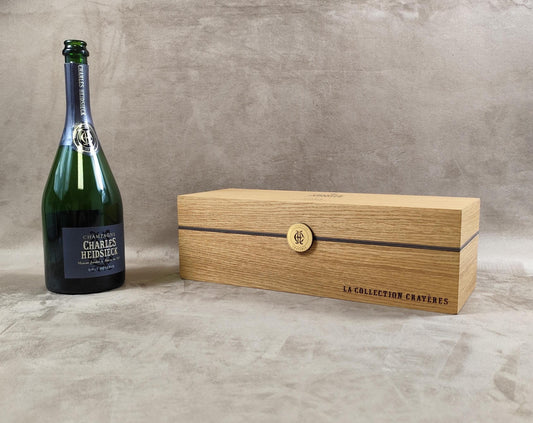 Caisse en bois pour bouteilles de champagne Charles Heidsieck Made in France Années 1980