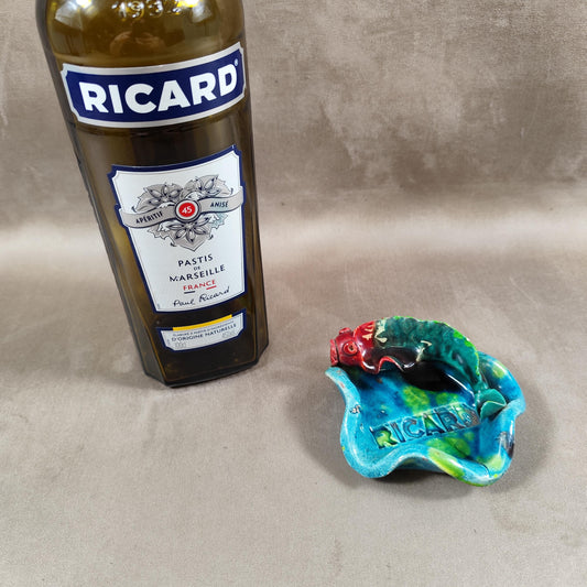 RARE Cendrier Publicitaire RICARD en faience décor poisson Made in France Vintage 1970