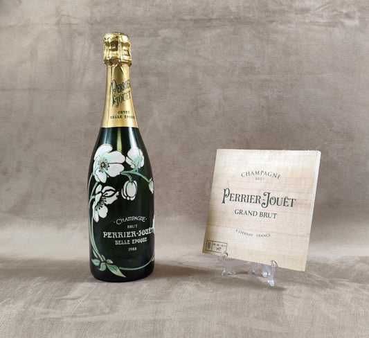 Planche en bois décorative pour bouteilles de champagne Perrier-Jouët grand brut Made in France Années 1980