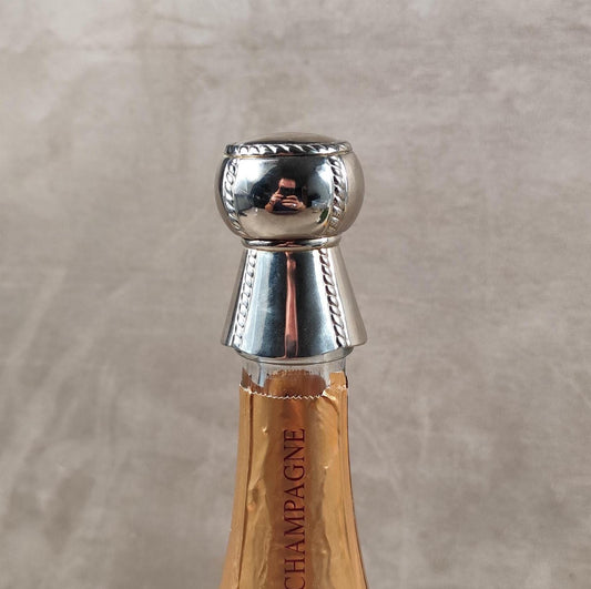RARE Bouchon stoppeur en métal argenté en forme de bouchon pour bouteille de champagne entamée