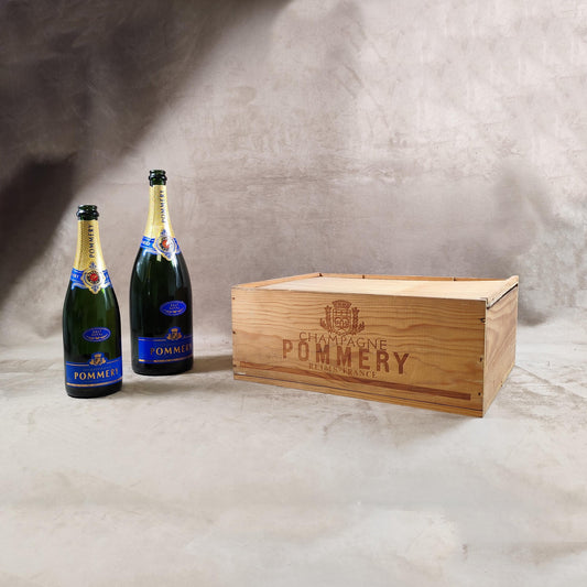 Caisse en bois pour 3 Magnums de Champagne Pommery Made in France Vintage 1980