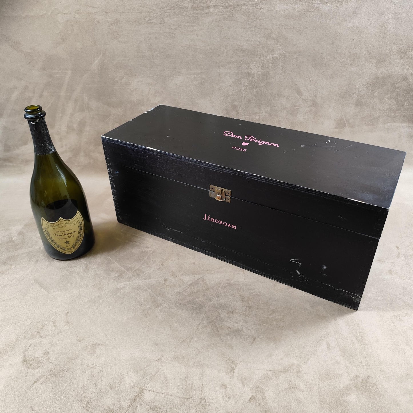 Caisse en bois pour Jéroboam de champagne Rosé Dom Pérignon Made in France Années 1980