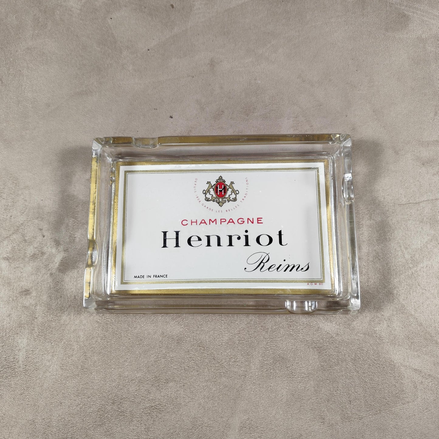 Cendrier publicitaire Champagne Henriot en verre Made in France Vintage 1970