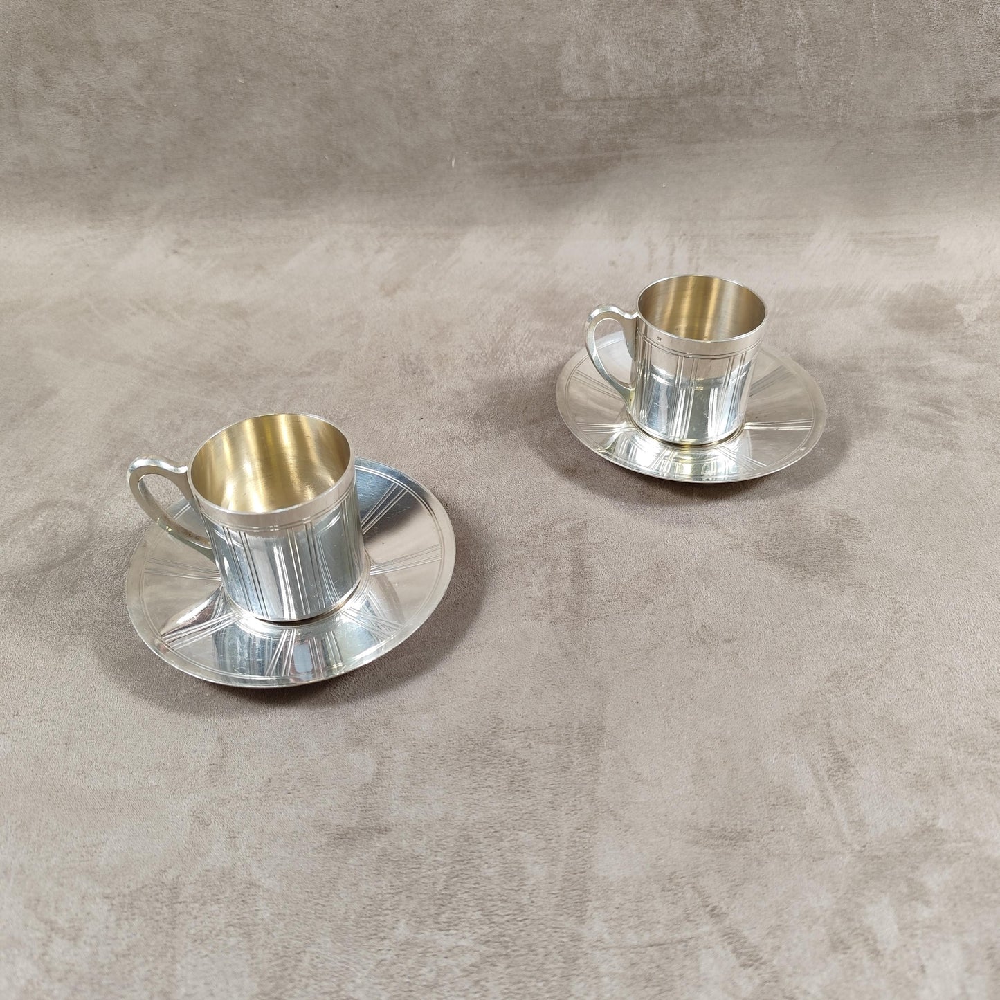 Lot de 2 tasses à café en métal argenté Ravinet d'Enfert Made in France Vintage