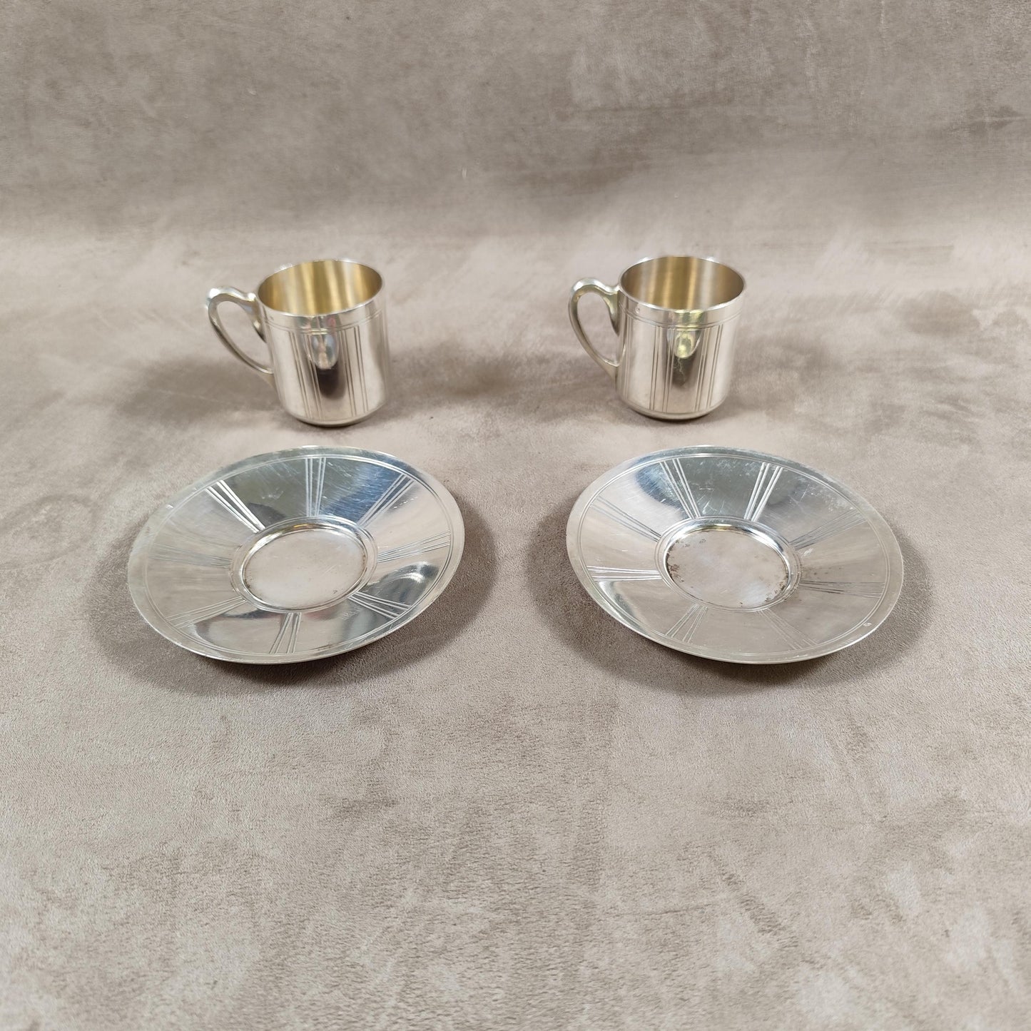 Lot de 2 tasses à café en métal argenté Ravinet d'Enfert Made in France Vintage